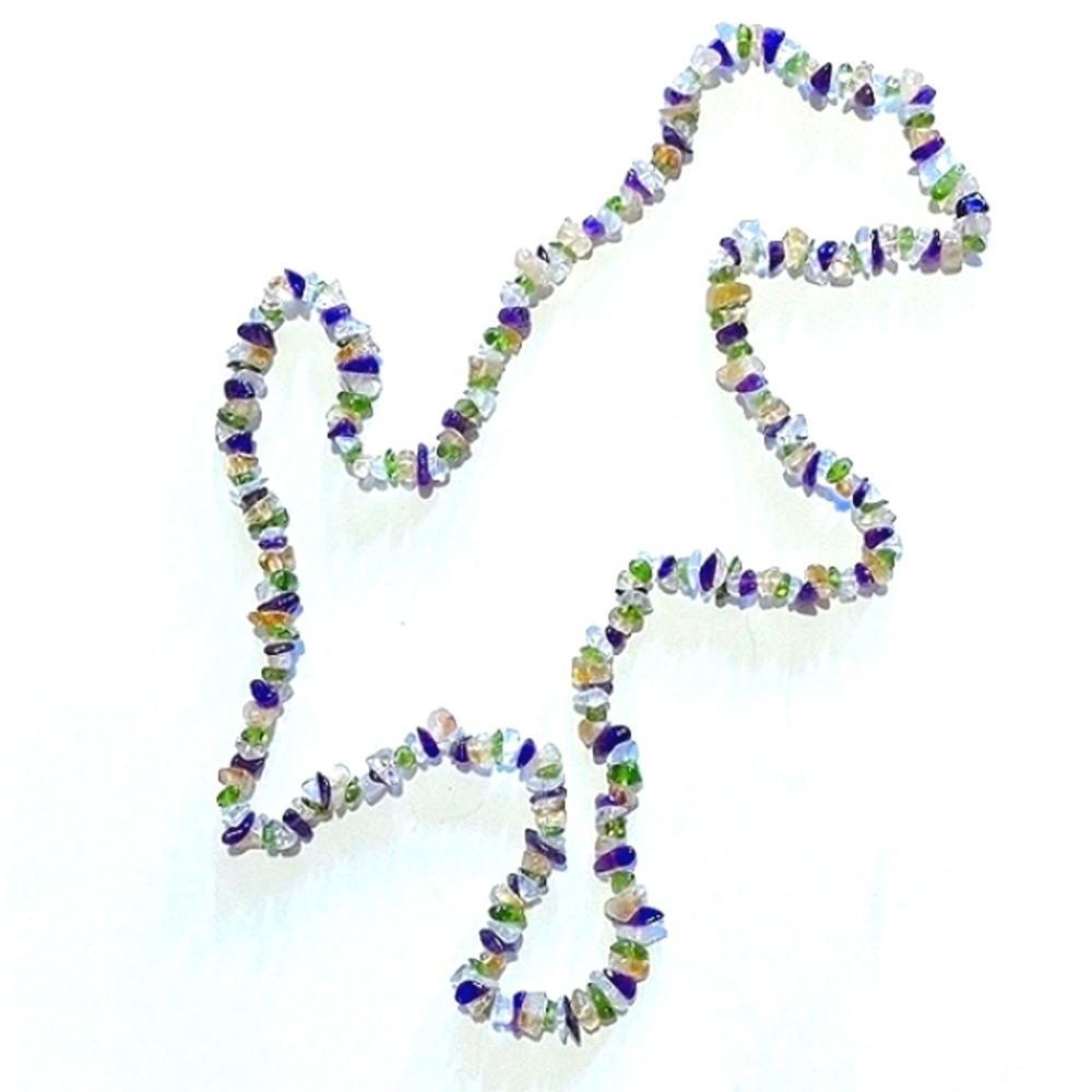 SALE!! VINTAGE MULTICOLORED SEMI-PRECIOUS STONE CHIPS NO CLASP 36" NECKLACE